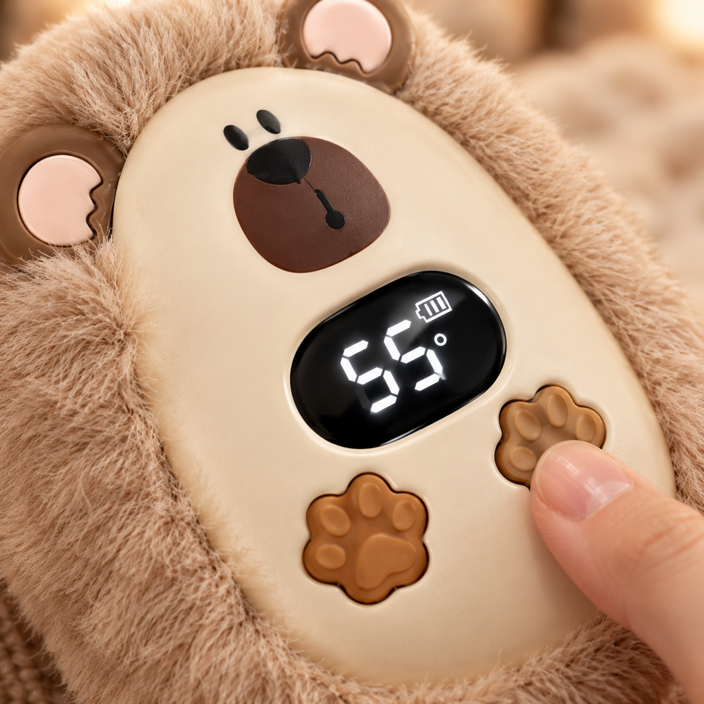 Chauffe-mains Peluche Rechargeable – Écran Digital