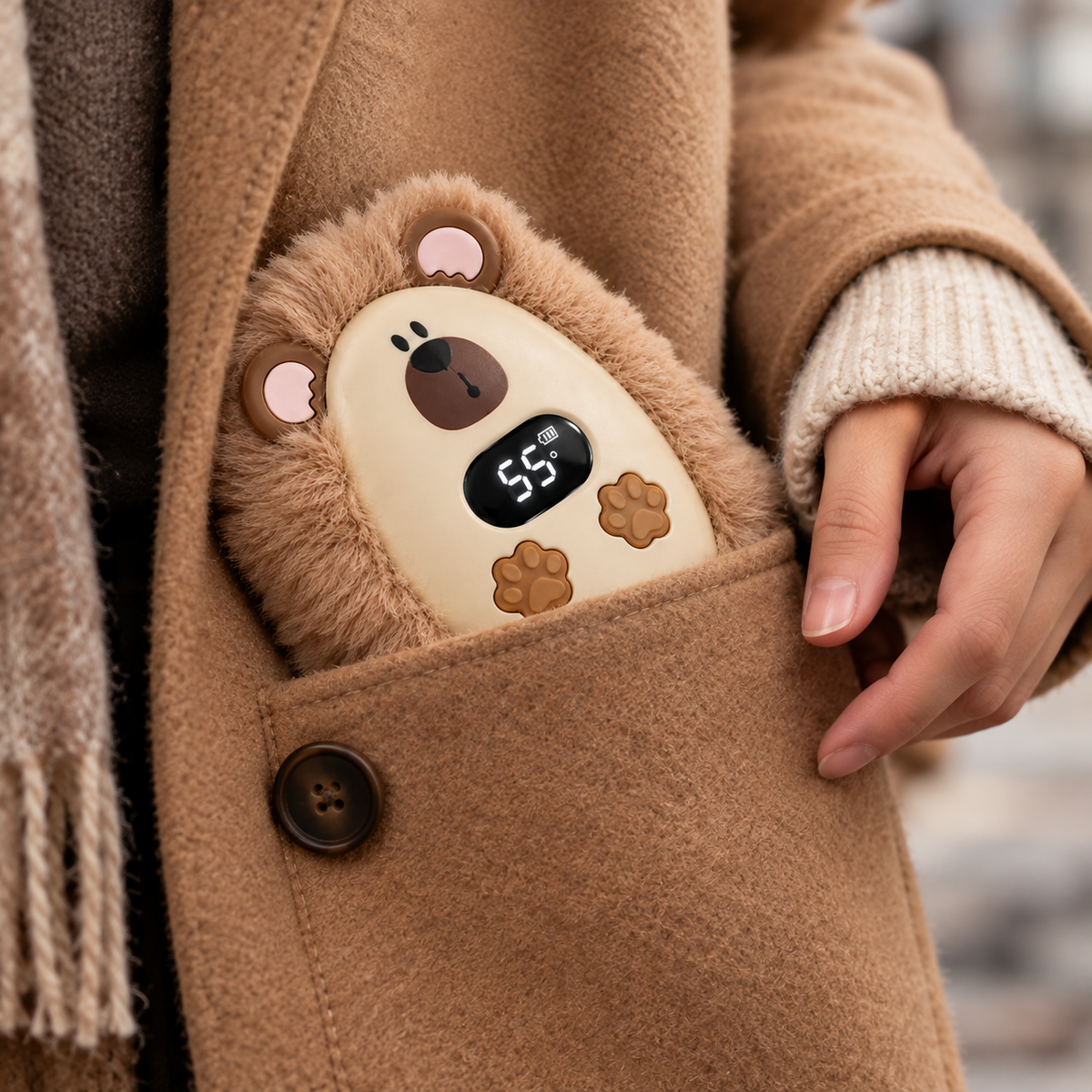 Chauffe-mains Peluche Rechargeable – Écran Digital