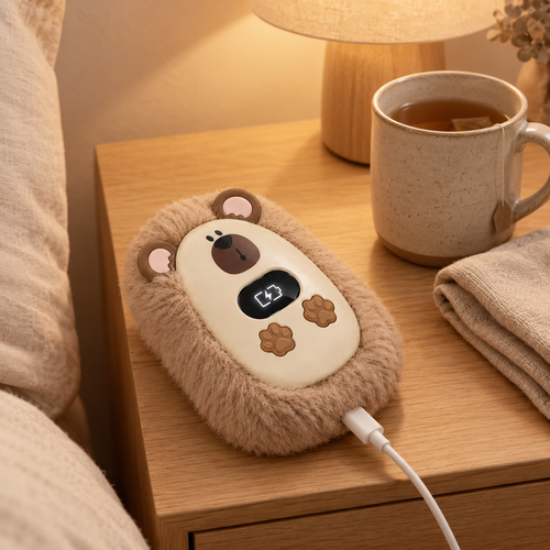 Chauffe-mains Peluche Rechargeable – Écran Digital