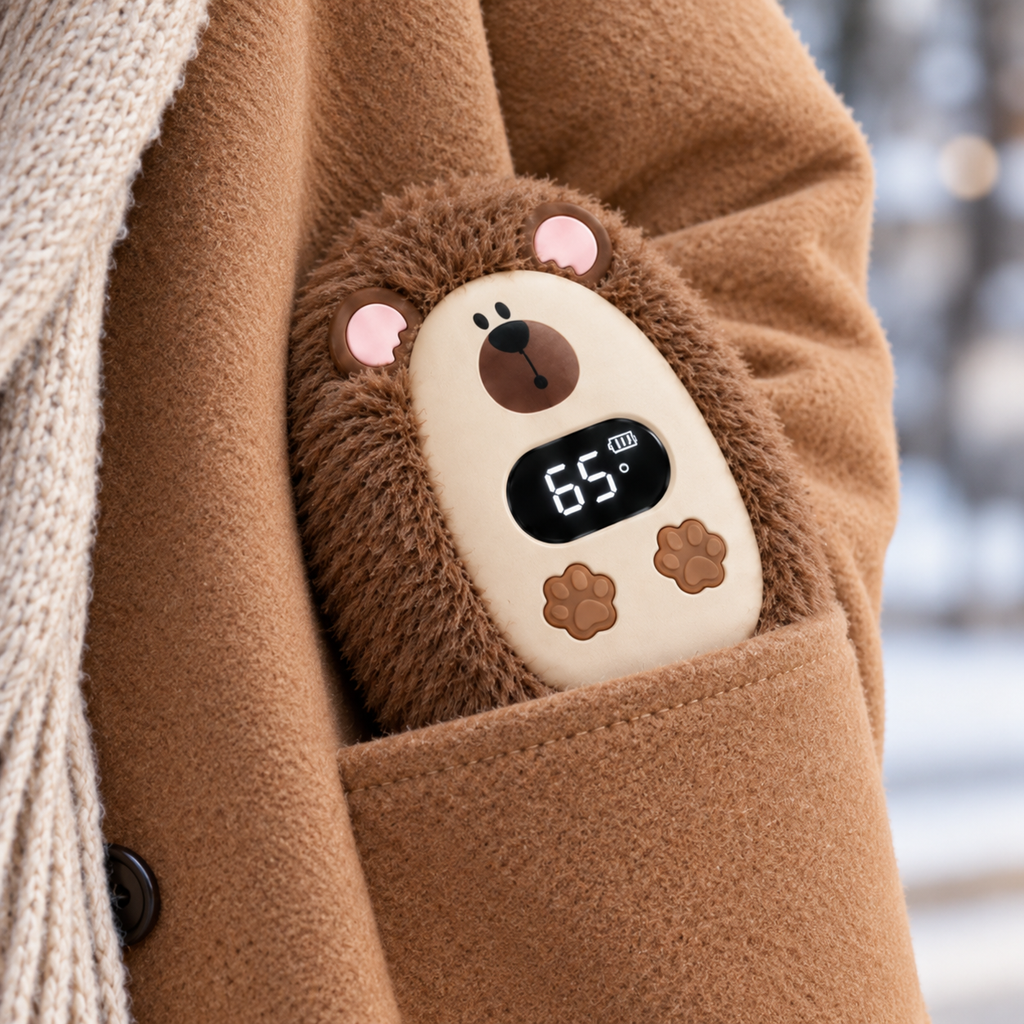 Chauffe-mains Peluche Rechargeable – Écran Digital