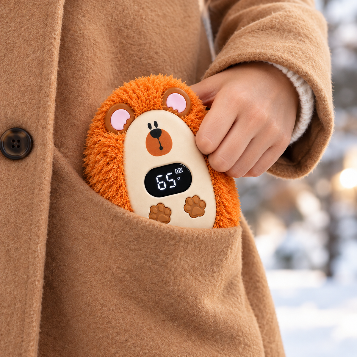 Chauffe-mains Peluche Rechargeable – Écran Digital